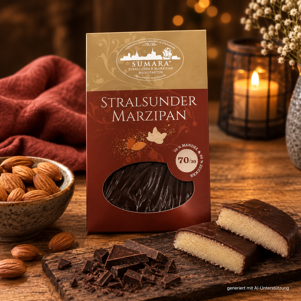 Marzipantafel mit Zartbitterschokolade - 100g