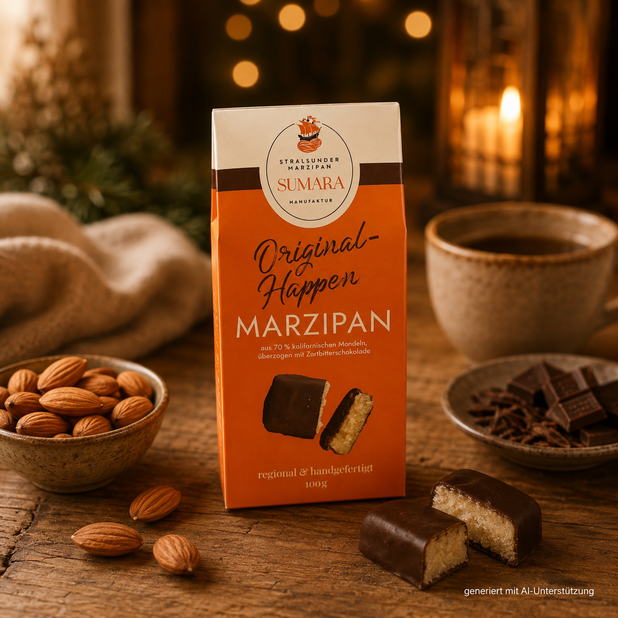 Marzipanhappen mit Zartbitterschokolade - 100g