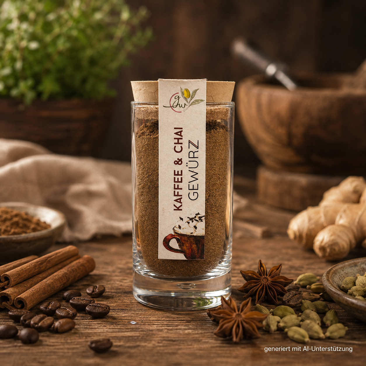 Kaffee & Chai Gewuerze - Korkenglas - 34g