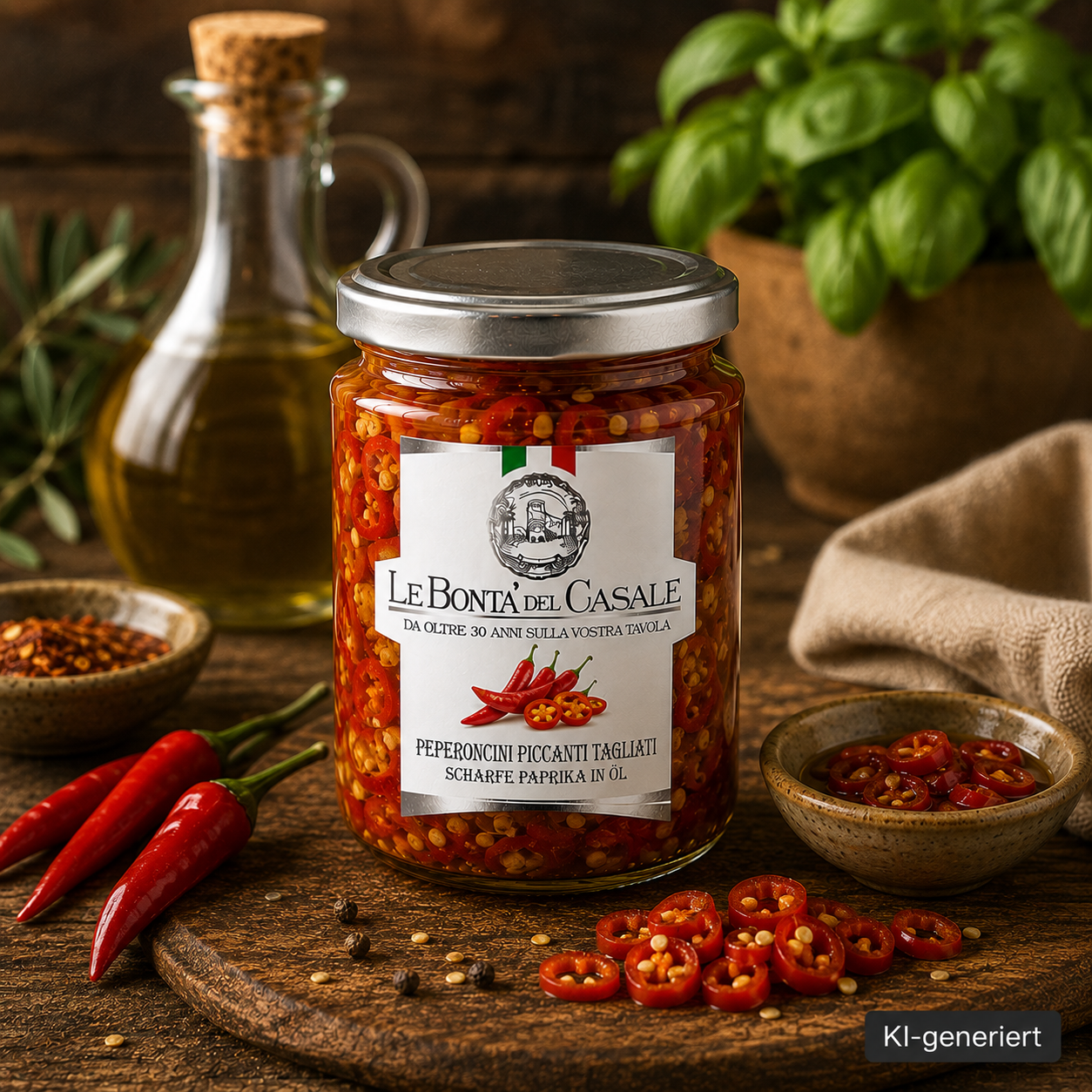Peperoncini piccanti tagliati in Olio - scharfe Paprika in Essig / oel - 280g
