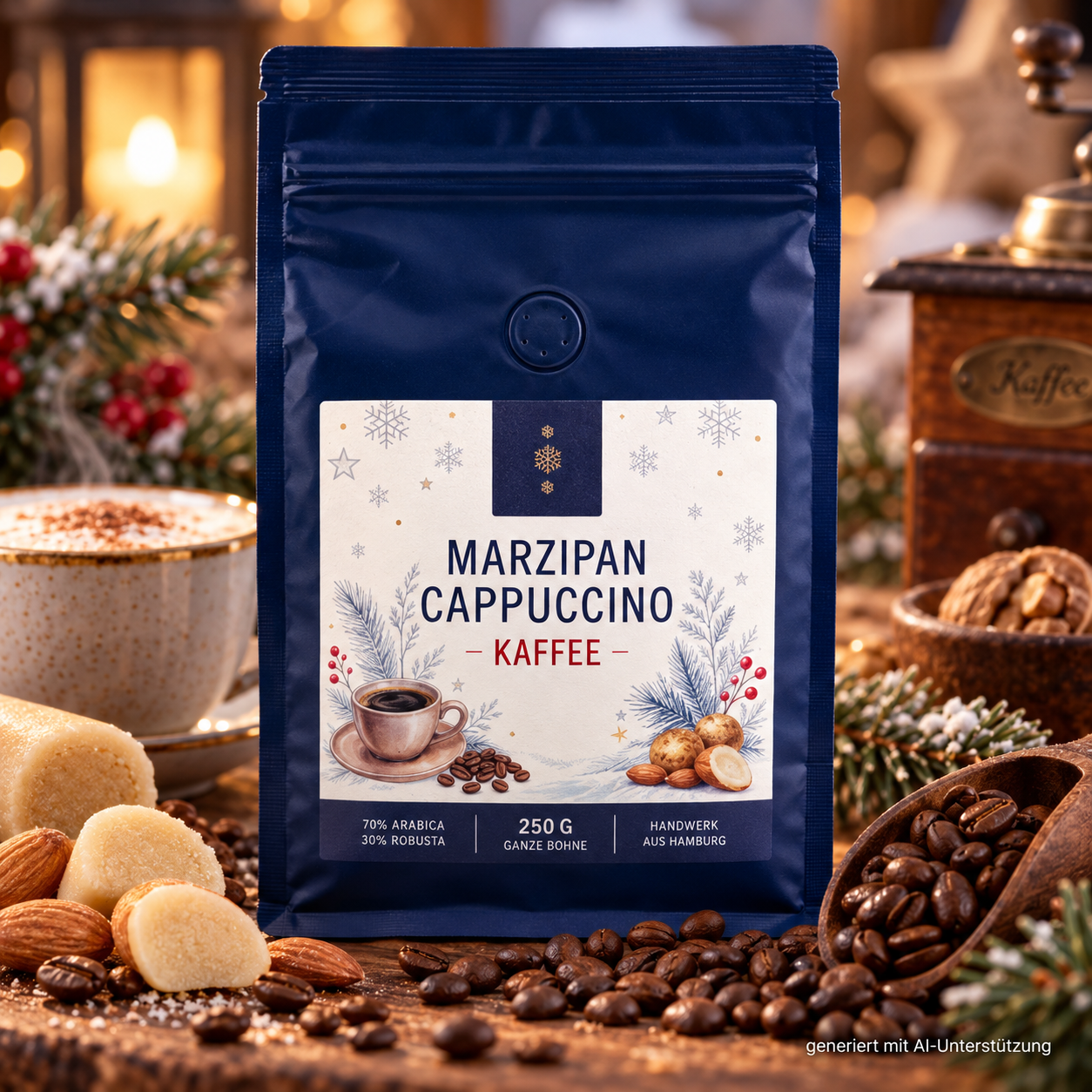 Winterzeit - Marzipan Cappuccino - arom. Kaffee 250g - ganze Bohne
