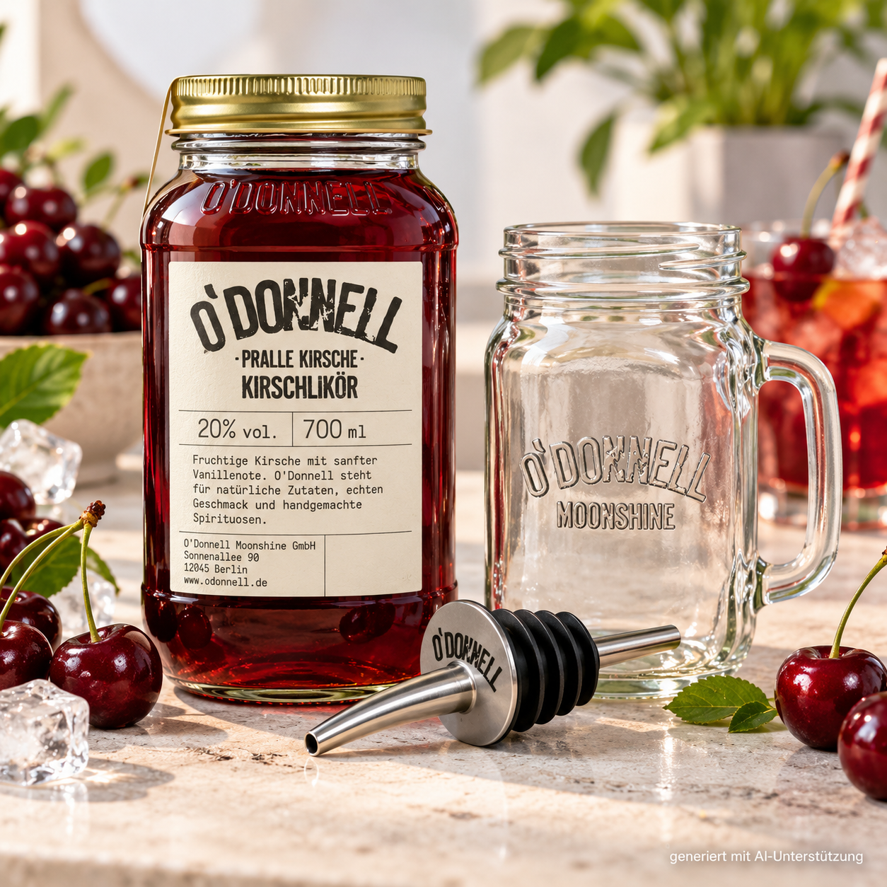 Pralle Kirsche Set mit Ausgießer & Glas - 20% vol. - 700ml