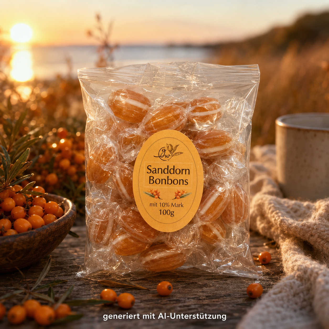Sanddorn Bonbons mit 10% Sanddornmark - 100g