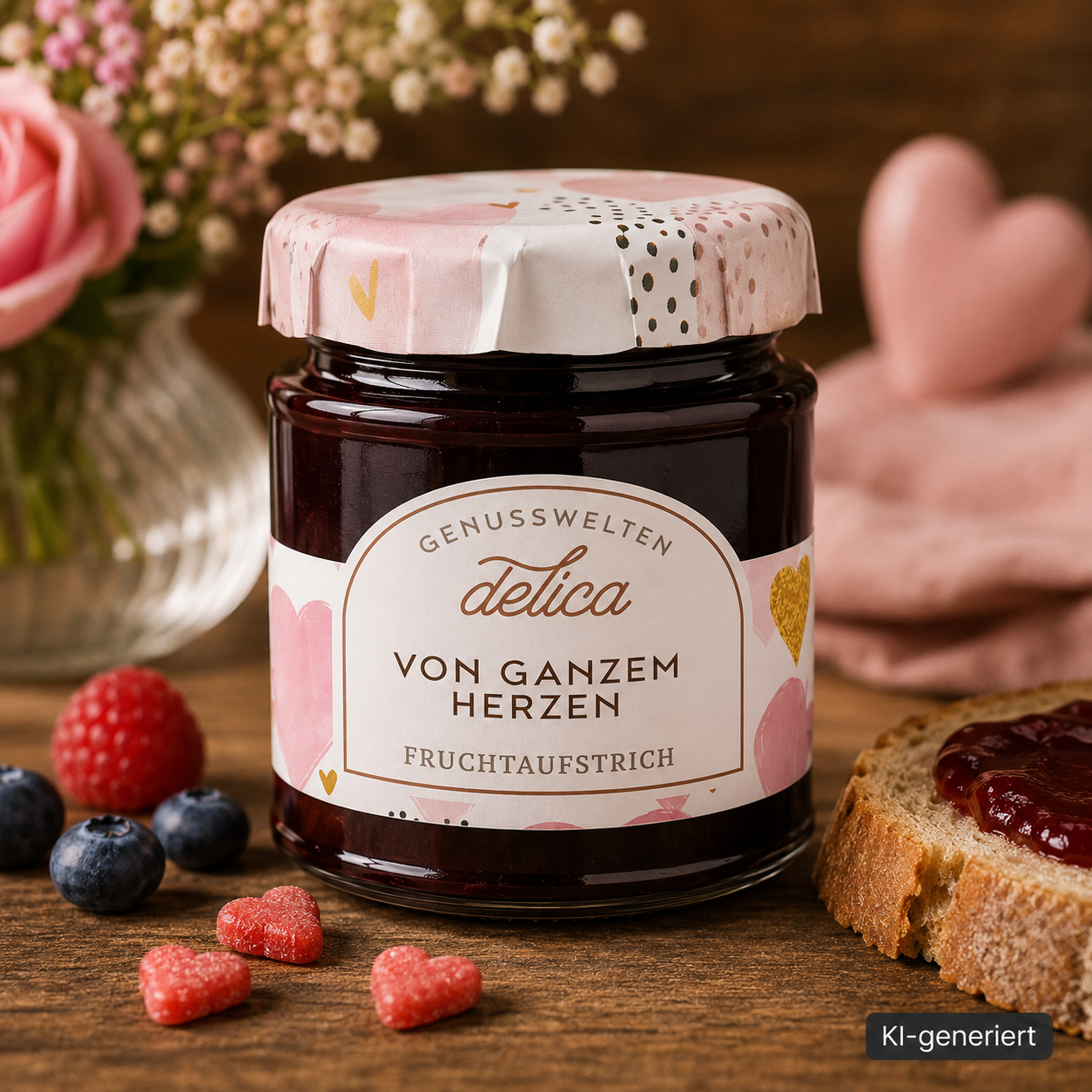 Von ganzem Herzen Fruchtaufstrich - Heidelbeer mit Vanille-Sahne - 165g