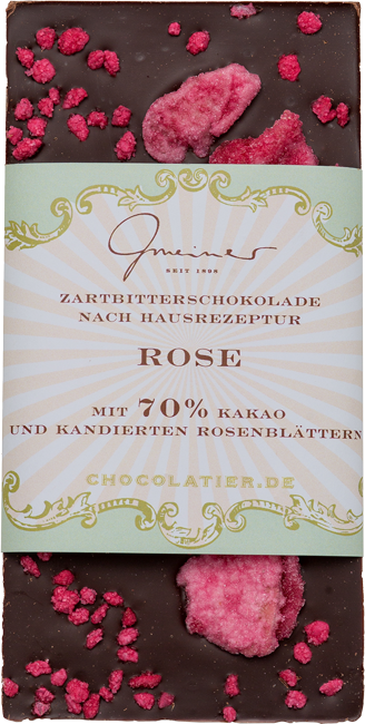 Kandierte Roseblaetter - Zartbitter Schokolade 70% - 100g