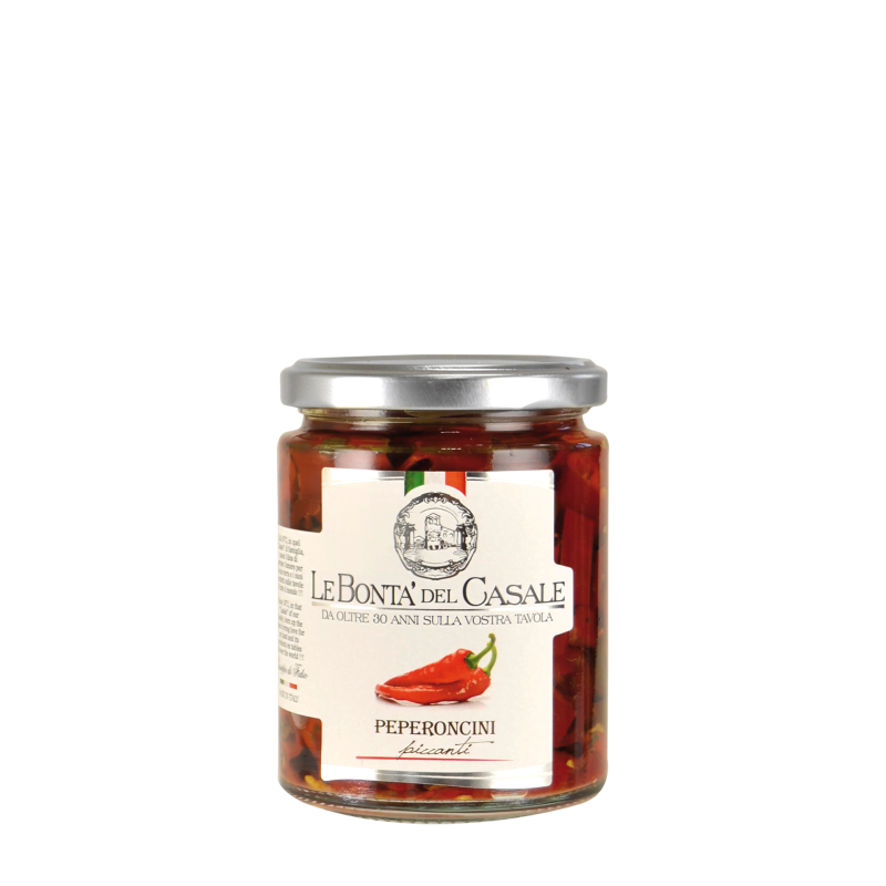 Peperoncini piccanti tagliati in Olio - scharfe Paprika in Essig / oel - 280g