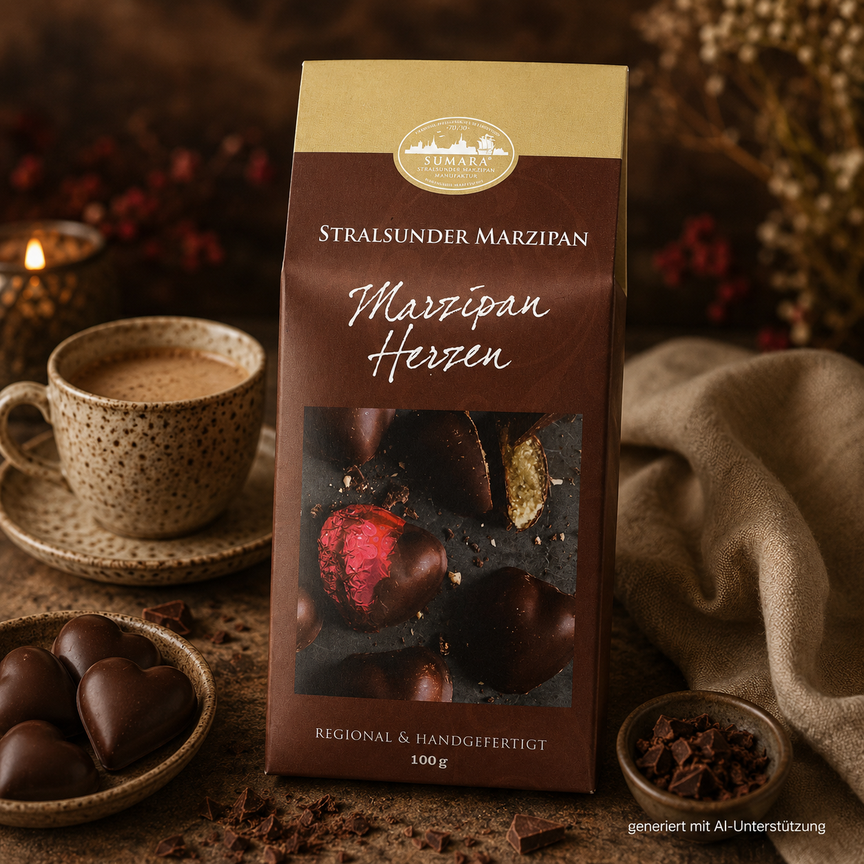 Stralsunder Marzipanseepferdchen mit Zartbitterschokolade - 100g