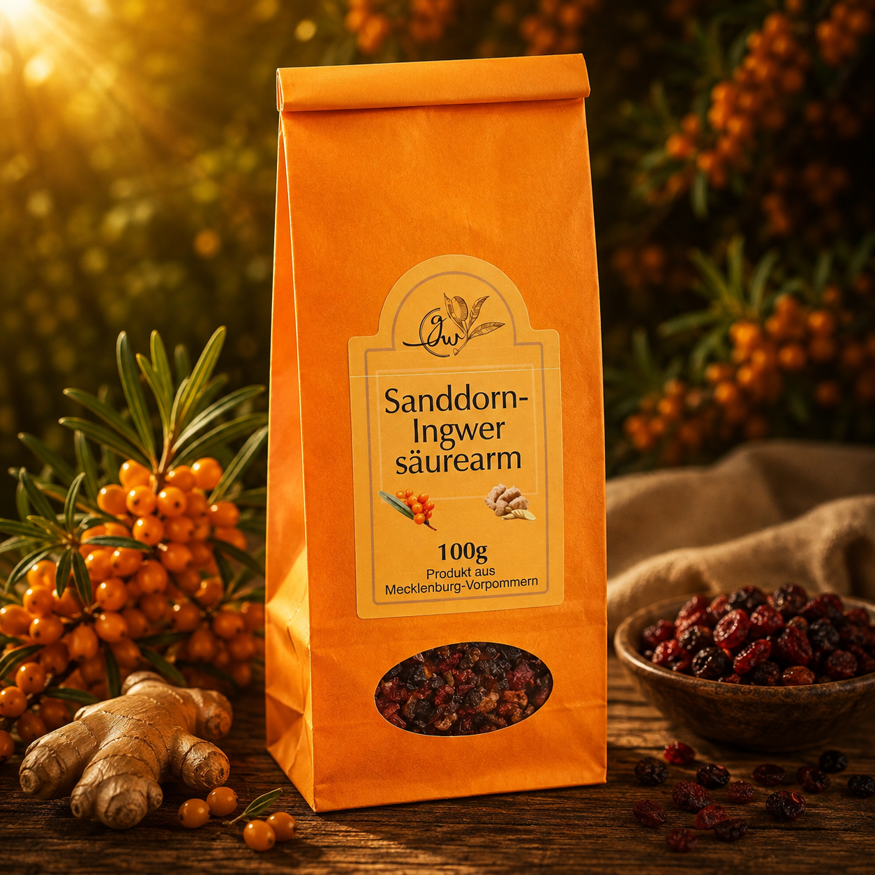 Sanddorn Ingwer - Fruechtetee saeurearm - 100g
