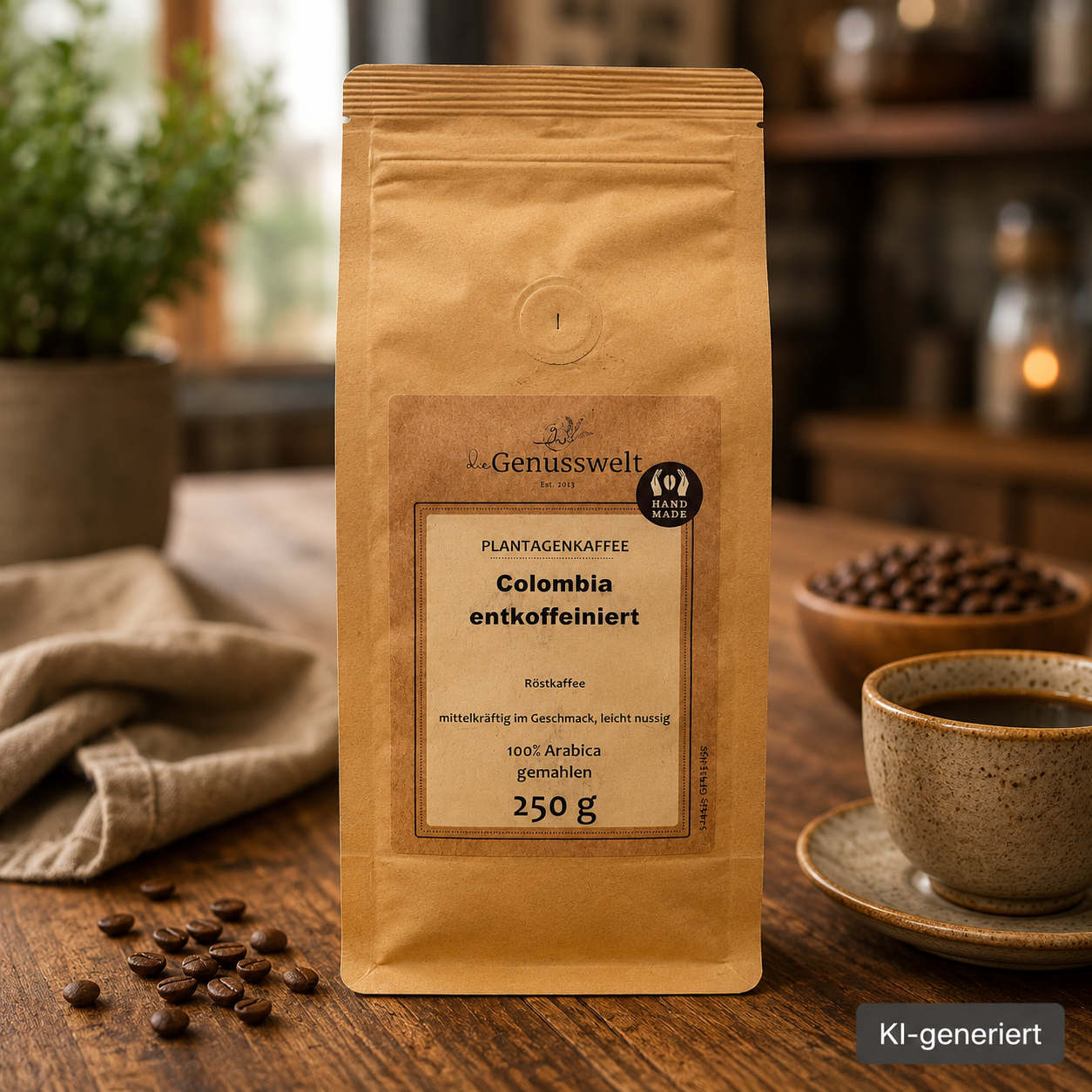 Columbia Kaffee - entkoffeiniert - ganze Bohne - 250g